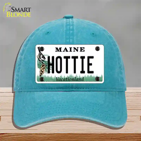 Hottie Maine Novelty License Plate Hat Unconstructed Cotton / Lake Blue