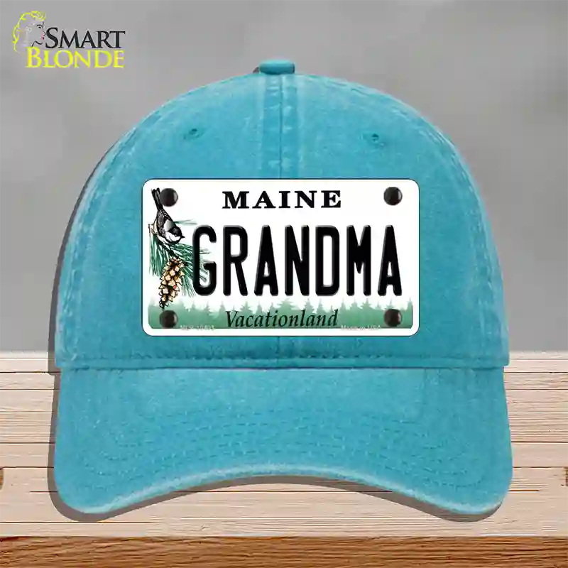 Grandma Maine Novelty License Plate Hat Unconstructed Cotton / Lake Blue