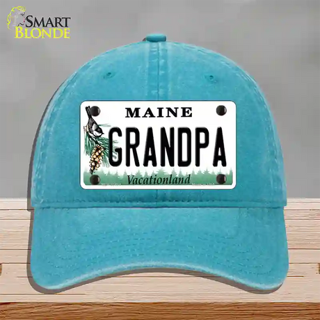 Grandpa Maine Novelty License Plate Hat Unconstructed Cotton / Lake Blue