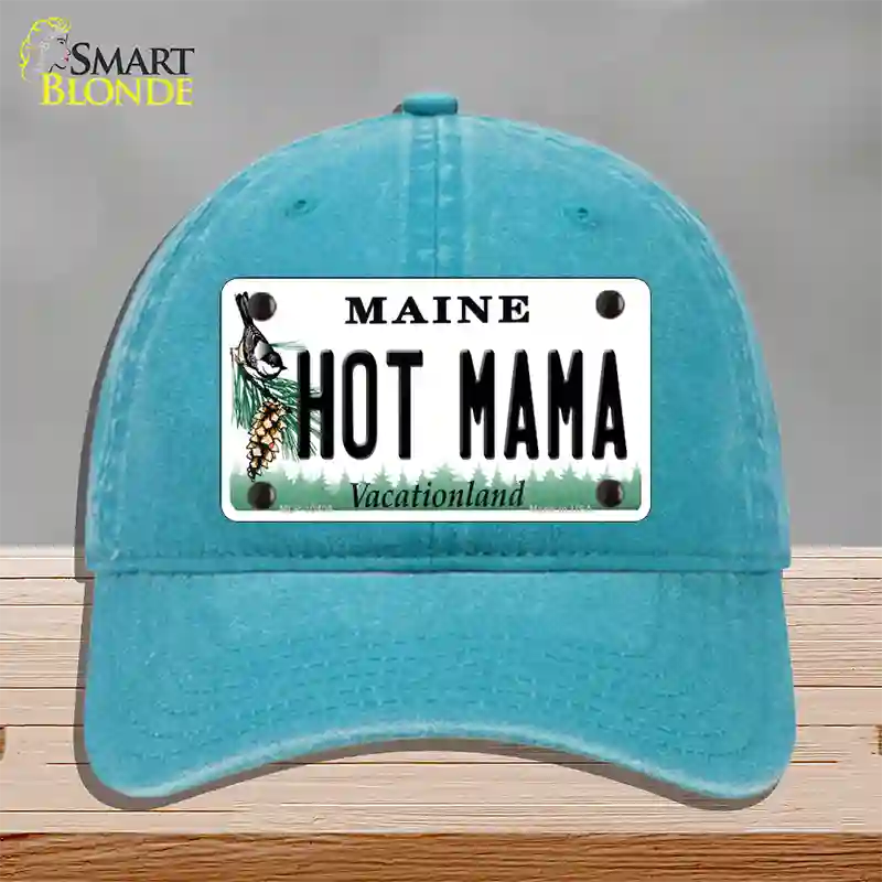 Hot Mama Maine Novelty License Plate Hat Unconstructed Cotton / Lake Blue