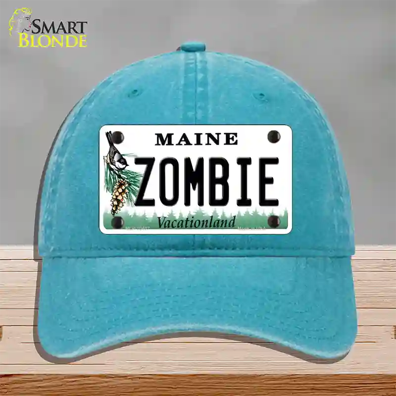 Zombie Maine Novelty License Plate Hat Unconstructed Cotton / Lake Blue