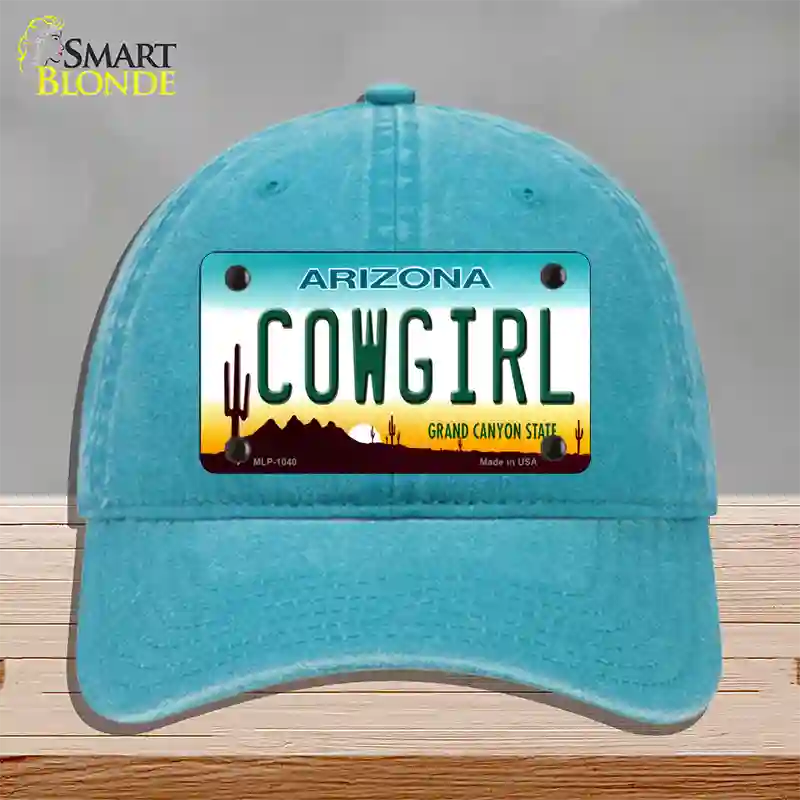 Cowgirl Novelty License Plate Hat Unconstructed Cotton / Lake Blue