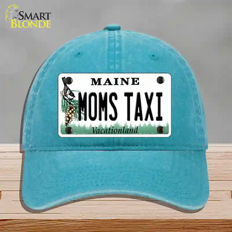 Moms Taxi Maine Novelty License Plate Hat Unconstructed Cotton / Lake Blue