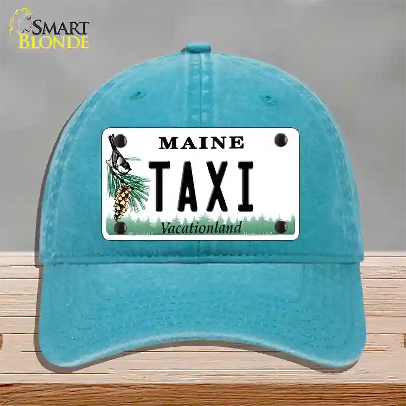 Taxi Maine Novelty License Plate Hat Unconstructed Cotton / Lake Blue