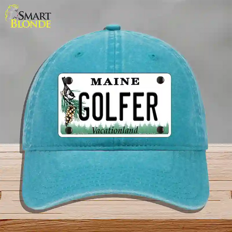 Golfer Maine Novelty License Plate Hat Unconstructed Cotton / Lake Blue