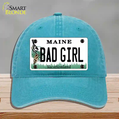 Bad Girl Maine Novelty License Plate Hat Unconstructed Cotton / Lake Blue