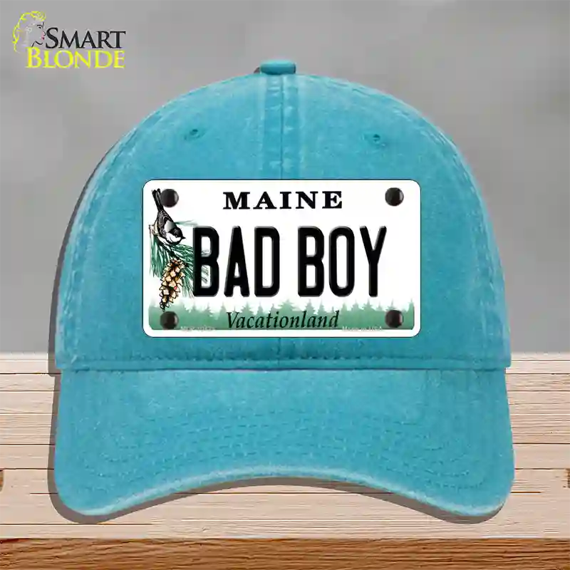 Bad Boy Maine Novelty License Plate Hat Unconstructed Cotton / Lake Blue