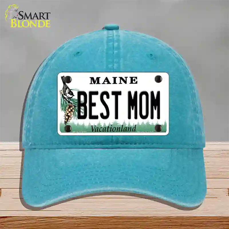 Best Mom Maine Novelty License Plate Hat Unconstructed Cotton / Lake Blue