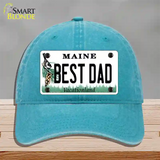 Best Dad Maine Novelty License Plate Hat Unconstructed Cotton / Lake Blue