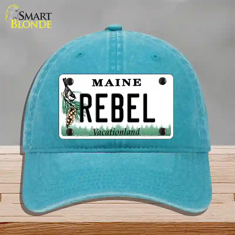 Rebel Maine Novelty License Plate Hat Unconstructed Cotton / Lake Blue