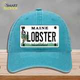 Lobster Maine Novelty License Plate Hat Unconstructed Cotton / Lake Blue