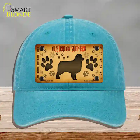 Australian Shepherd Novelty License Plate Hat Unconstructed Cotton / Lake Blue