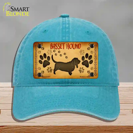 Basset Hound Novelty License Plate Hat Unconstructed Cotton / Lake Blue