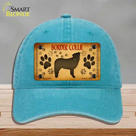 Border Collie Novelty License Plate Hat Unconstructed Cotton / Lake Blue