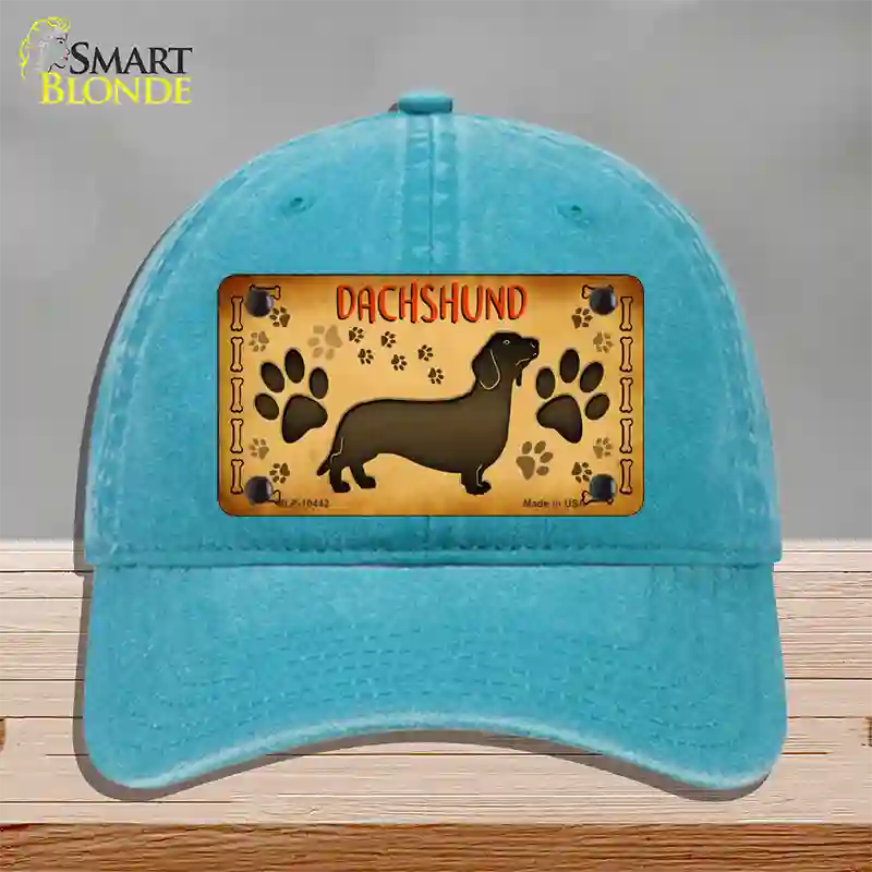 Dachshund Novelty License Plate Hat Unconstructed Cotton / Lake Blue