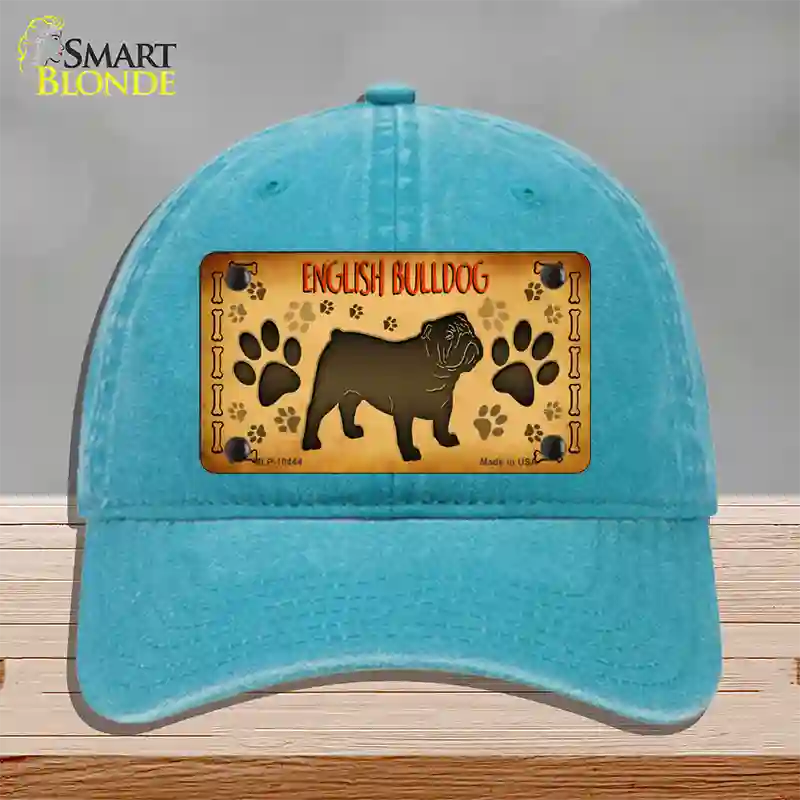 English Bulldog Novelty License Plate Hat Unconstructed Cotton / Lake Blue