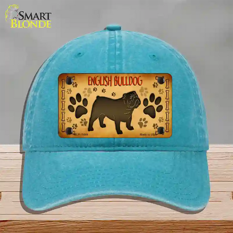 English Bulldog Novelty License Plate Hat Unconstructed Cotton / Lake Blue