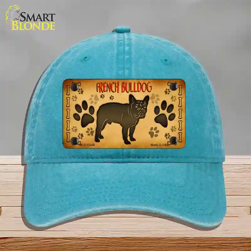 French Bulldog Novelty License Plate Hat Unconstructed Cotton / Lake Blue