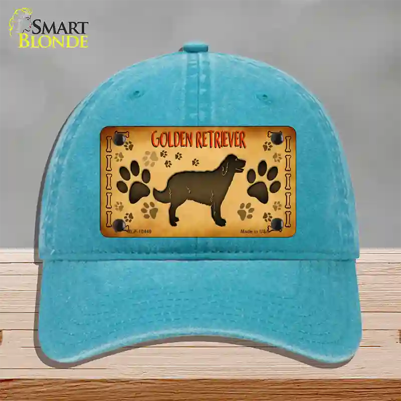 Golden Retriever Novelty License Plate Hat Unconstructed Cotton / Lake Blue