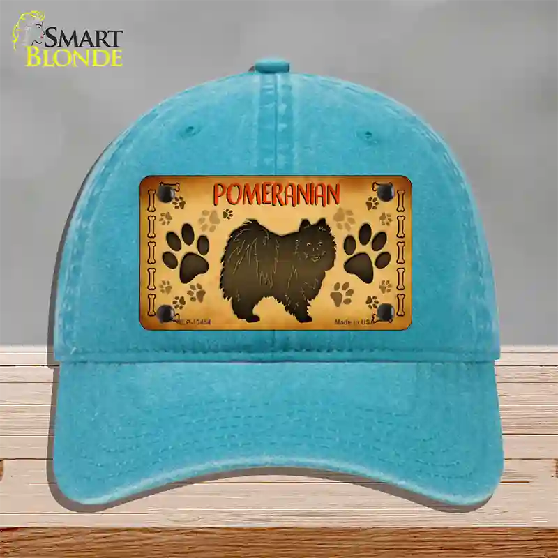 Pomeranian Novelty License Plate Hat Unconstructed Cotton / Lake Blue