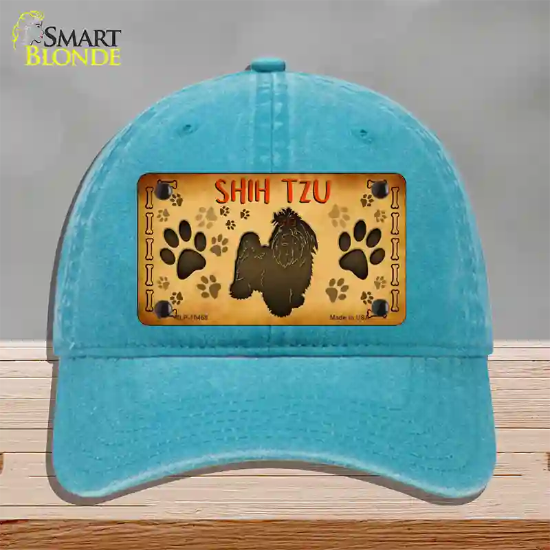 Shih Tzu Novelty License Plate Hat Unconstructed Cotton / Lake Blue