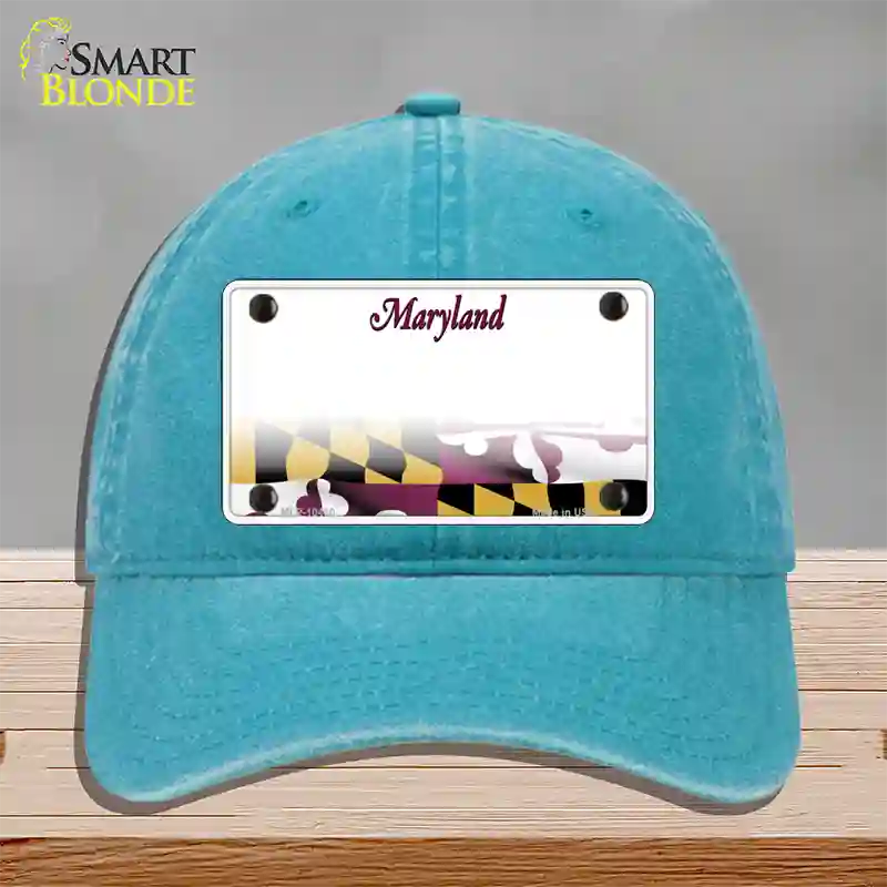 Maryland State Blank Novelty License Plate Hat Unconstructed Cotton / Lake Blue