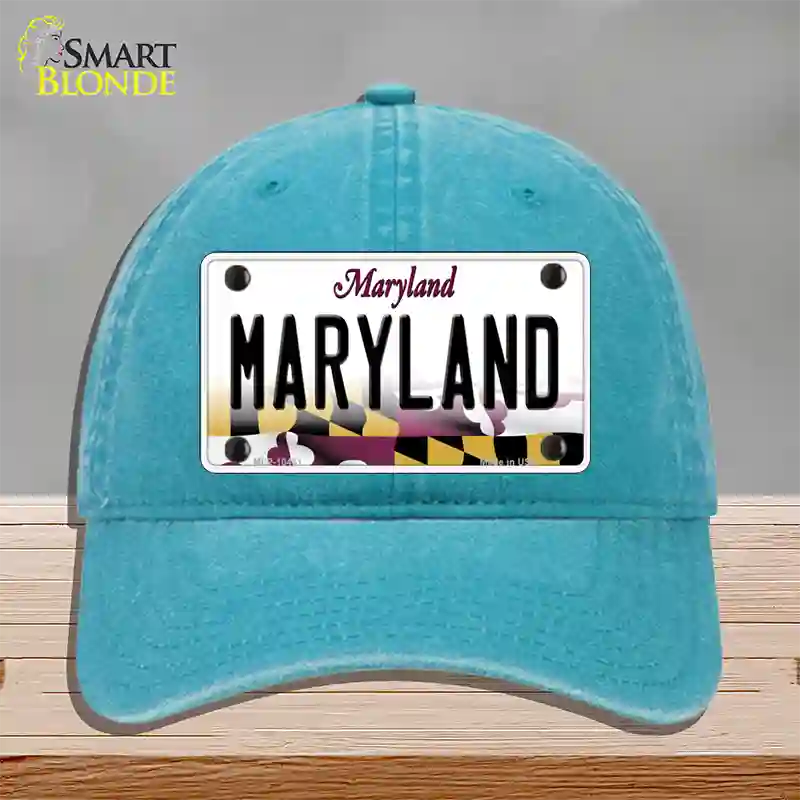 Maryland State MD Novelty License Plate Hat Unconstructed Cotton / Lake Blue