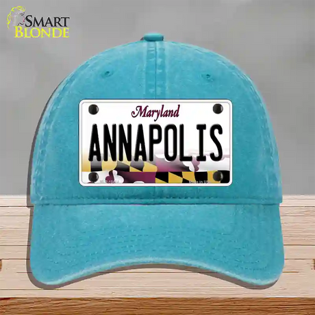 Annapolis Maryland Novelty License Plate Hat Unconstructed Cotton / Lake Blue