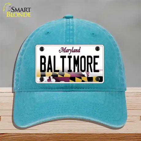 Baltimore Maryland Novelty License Plate Hat Unconstructed Cotton / Lake Blue