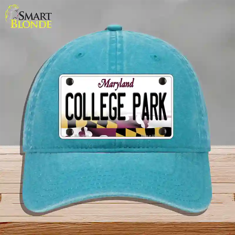 College Park Maryland Novelty License Plate Hat Unconstructed Cotton / Lake Blue