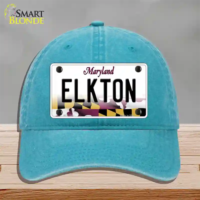 Elkton Maryland Novelty License Plate Hat Unconstructed Cotton / Lake Blue