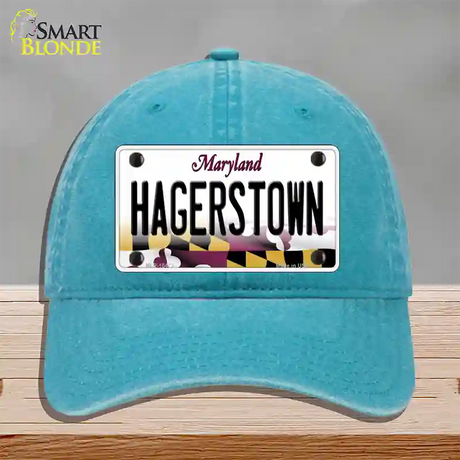 Hagerstown Maryland Novelty License Plate Hat Unconstructed Cotton / Lake Blue