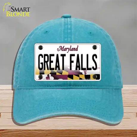 Great Falls Maryland Novelty License Plate Hat Unconstructed Cotton / Lake Blue