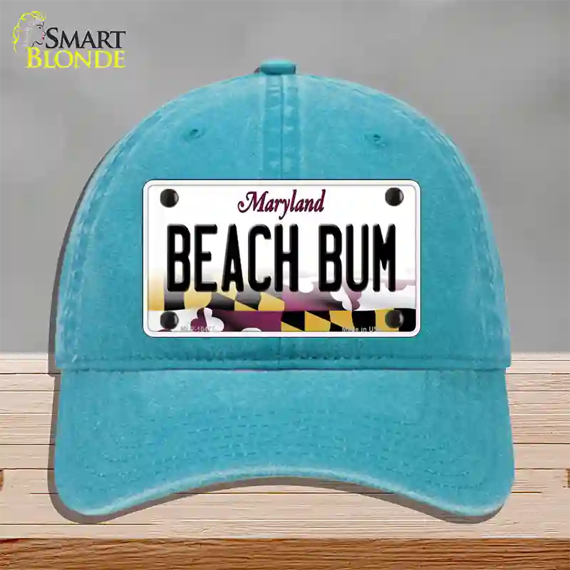 Beach Bum Maryland Novelty License Plate Hat Unconstructed Cotton / Lake Blue