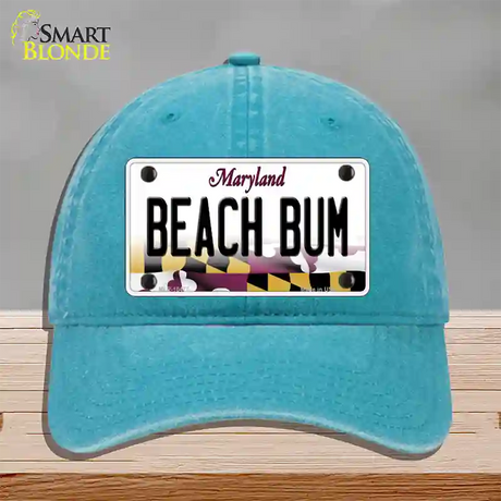 Beach Bum Maryland Novelty License Plate Hat Unconstructed Cotton / Lake Blue