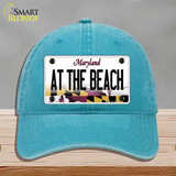 At The Beach Maryland Novelty License Plate Hat Unconstructed Cotton / Lake Blue