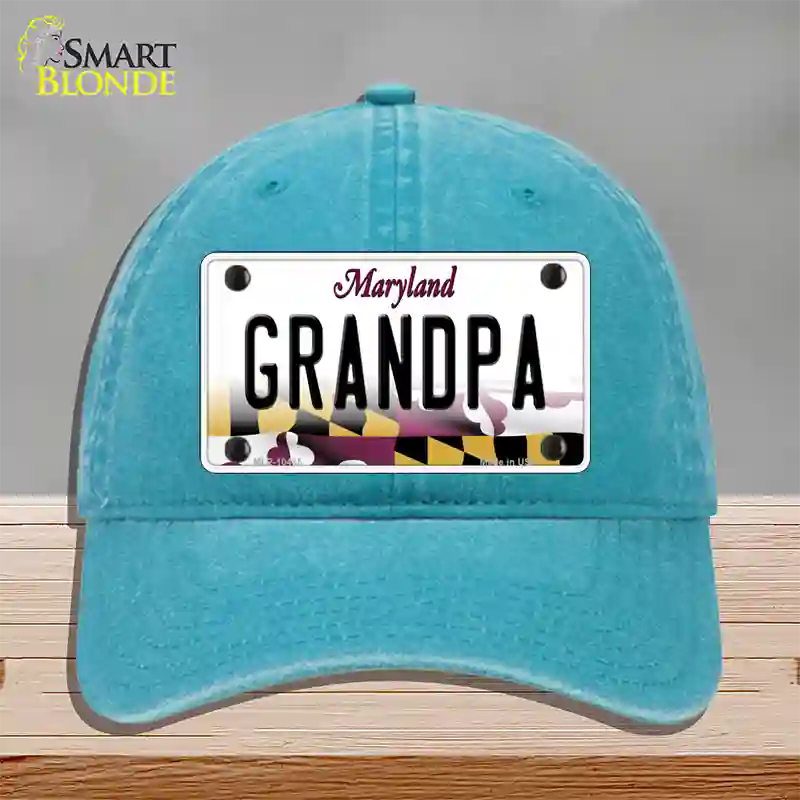 Grandpa Maryland Novelty License Plate Hat Unconstructed Cotton / Lake Blue