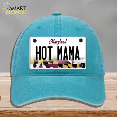 Hot Mama Maryland Novelty License Plate Hat Unconstructed Cotton / Lake Blue