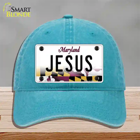 Jesus Maryland Novelty License Plate Hat Unconstructed Cotton / Lake Blue