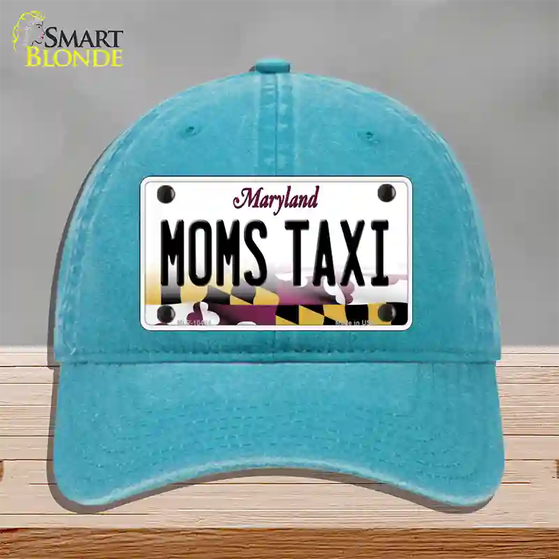 Moms Taxi Maryland Novelty License Plate Hat Unconstructed Cotton / Lake Blue