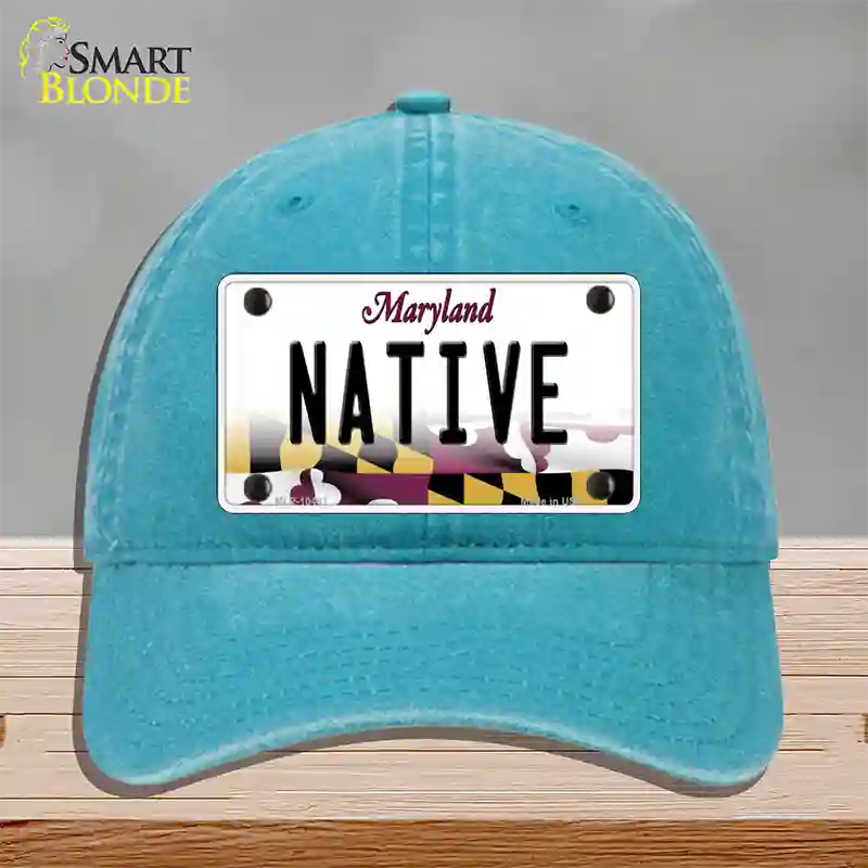 Native Maryland Novelty License Plate Hat Unconstructed Cotton / Lake Blue