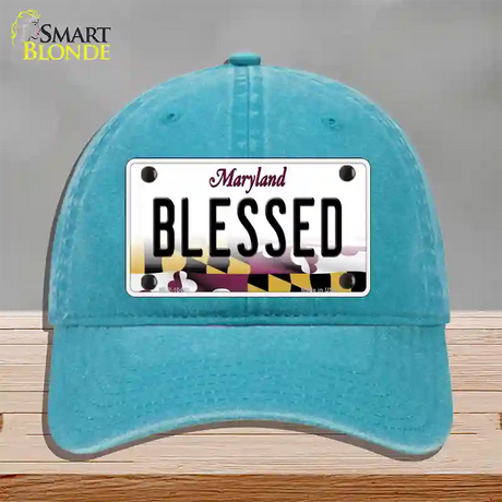 Blessed Maryland Novelty License Plate Hat Unconstructed Cotton / Lake Blue