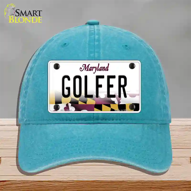 Golfer Maryland Novelty License Plate Hat Unconstructed Cotton / Lake Blue