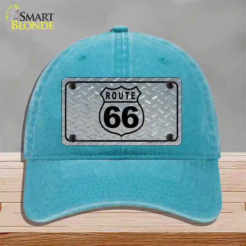 Route 66 Shield Diamond Novelty License Plate Hat Unconstructed Cotton / Lake Blue