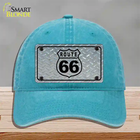 Route 66 Shield Diamond Novelty License Plate Hat Unconstructed Cotton / Lake Blue