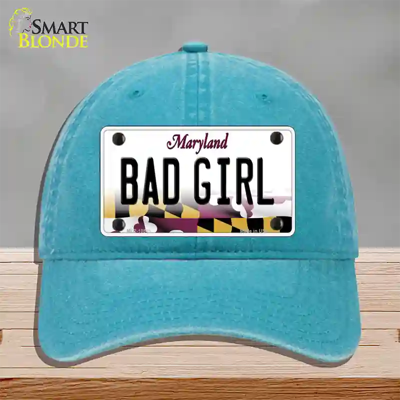 Bad Girl Maryland Novelty License Plate Hat Unconstructed Cotton / Lake Blue