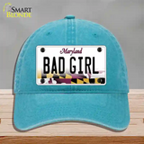 Bad Girl Maryland Novelty License Plate Hat Unconstructed Cotton / Lake Blue