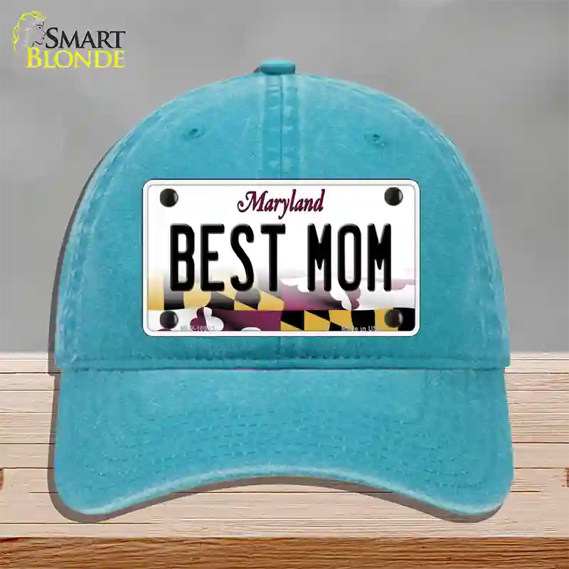 Best Mom Maryland Novelty License Plate Hat Unconstructed Cotton / Lake Blue