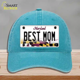 Best Mom Maryland Novelty License Plate Hat Unconstructed Cotton / Lake Blue