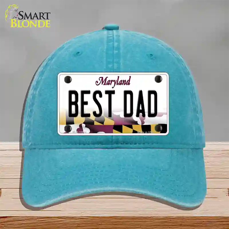 Best Dad Maryland Novelty License Plate Hat Unconstructed Cotton / Lake Blue